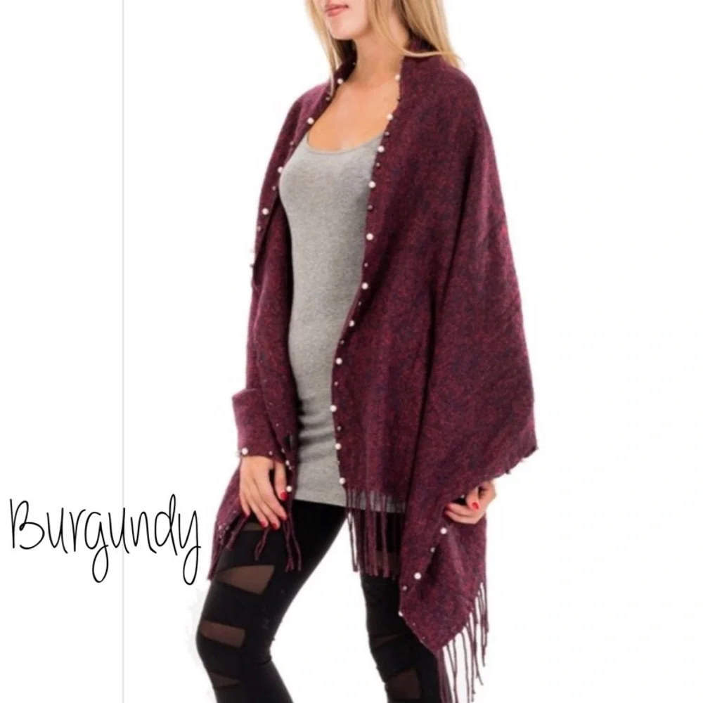 Boutique Grey/Burgundy multi-pigmented chunky knit scarves